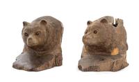 A Pair of Carved Wood Bookends Height 6 3/4 inches.