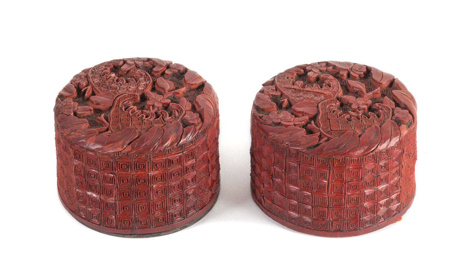A Pair of Cinnabar Lacquer Circular Boxes and Covers