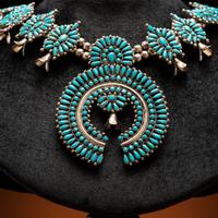 Victor Moses Begay (Dine, act. since 1950s) Silver and Petit Point Turquoise Squash Blossom Necklace