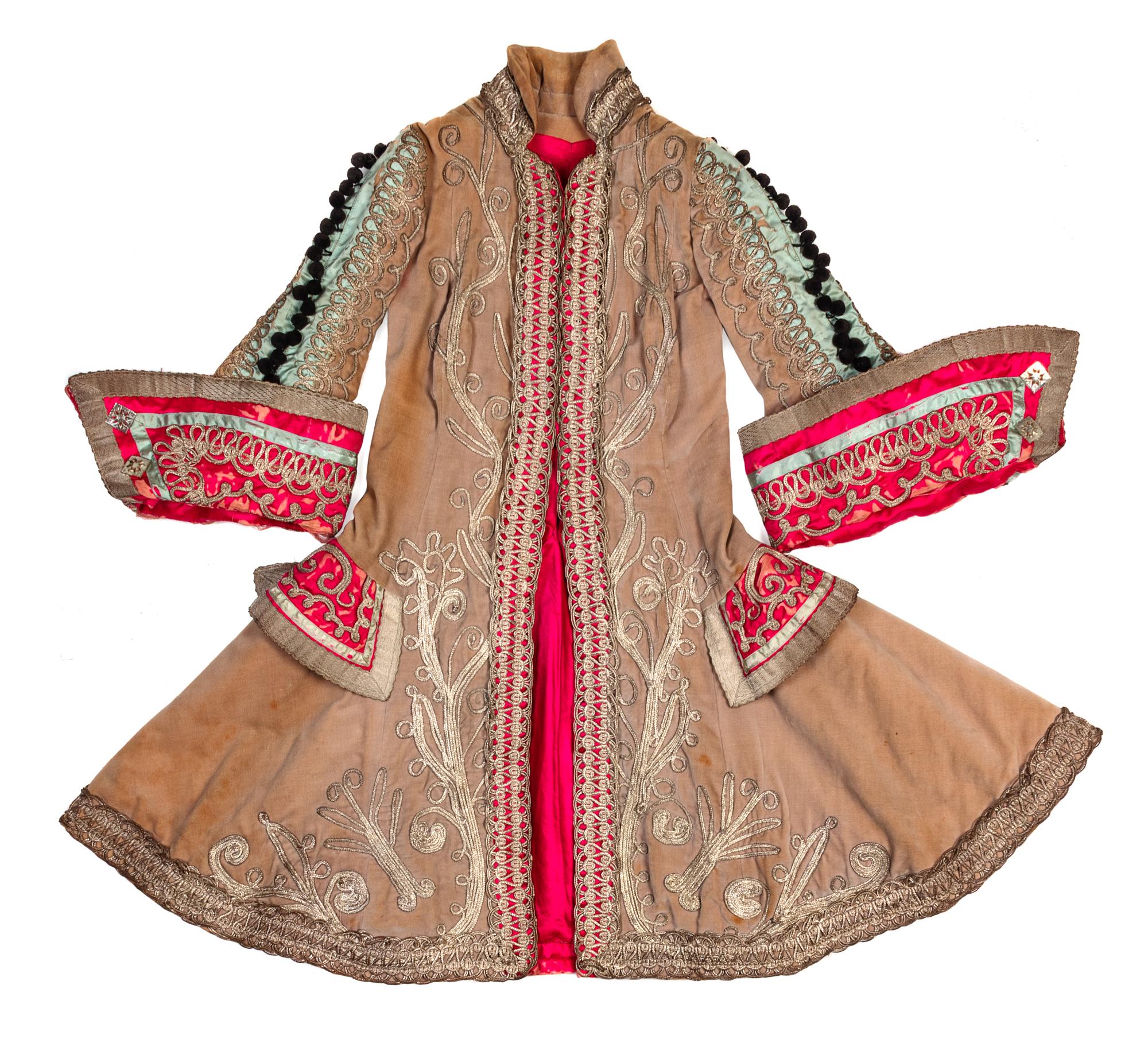 A Lyric Opera Taupe Velvet and Pink Satin Coat,