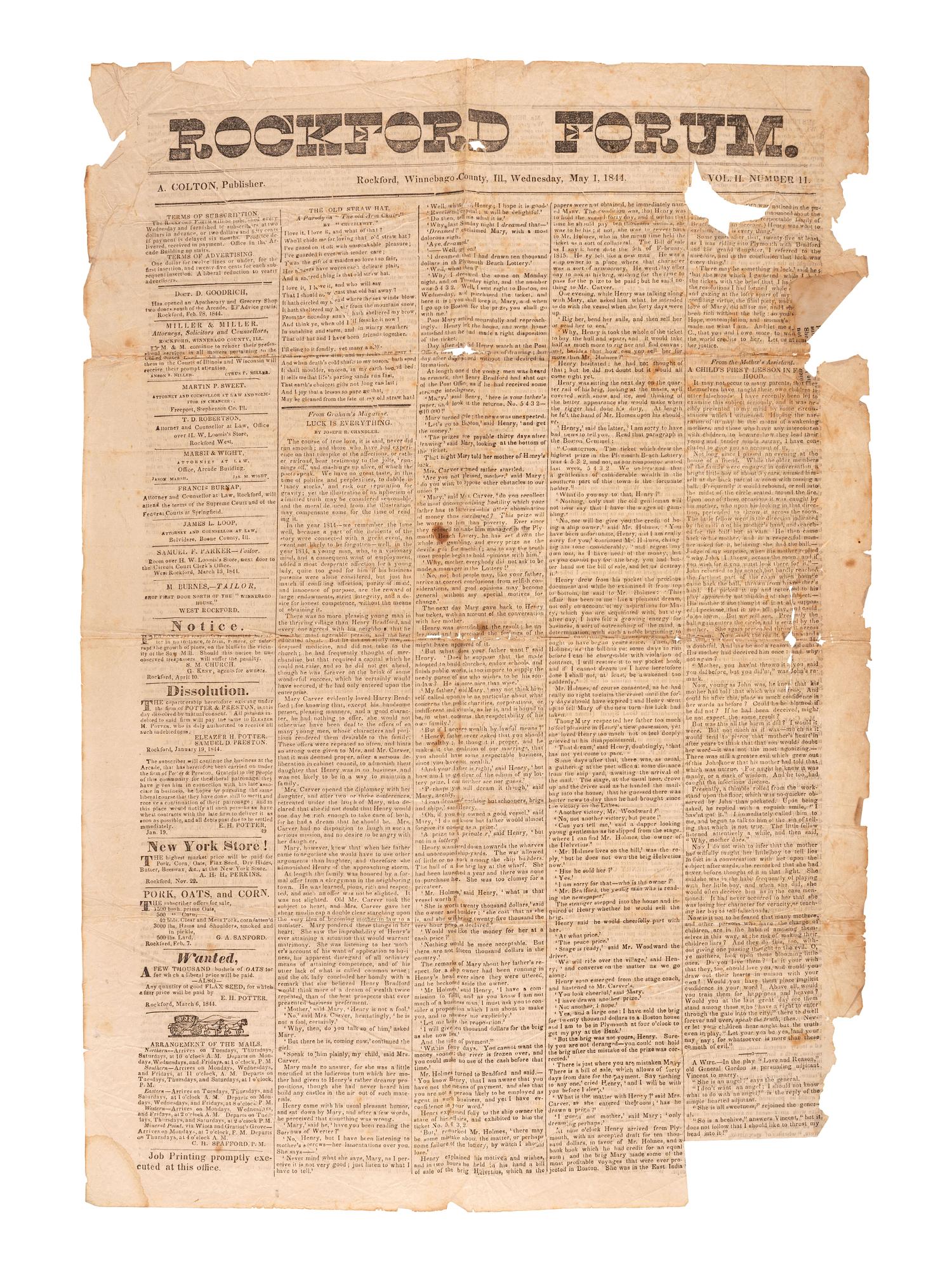 [LINCOLN, Abraham (1809-1865)]. A group of 2 Illinois newspapers with references to Lincoln, comprising: