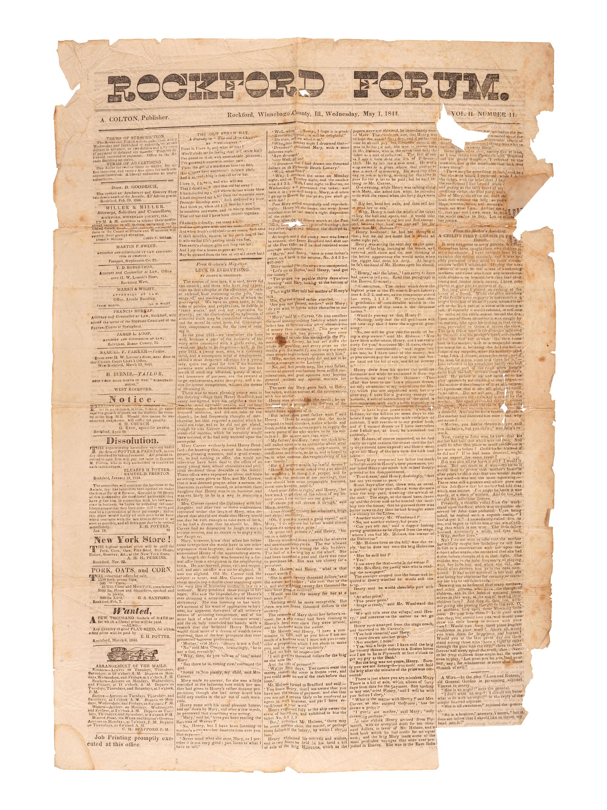 [LINCOLN, Abraham (1809-1865)]. A group of 2 Illinois newspapers with references to Lincoln, comprising: