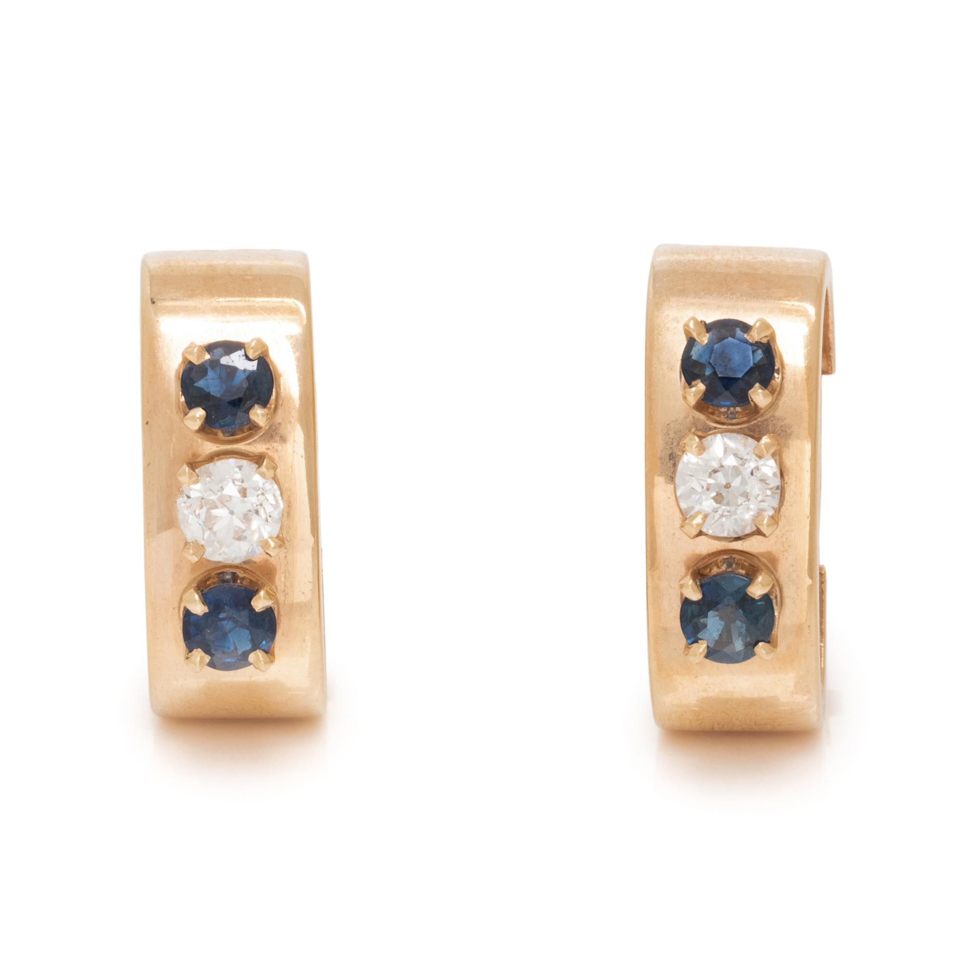 YELLOW GOLD, SAPPHIRE AND DIAMOND EARCLIPS