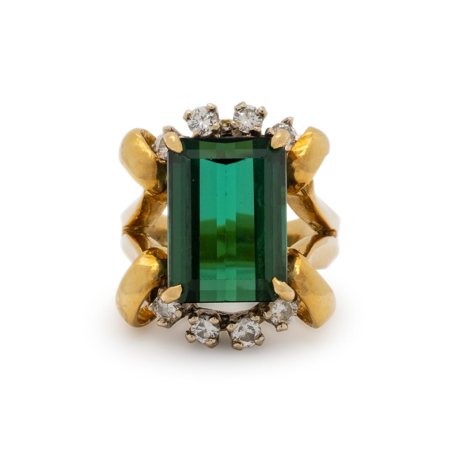 GREEN TOURMALINE AND DIAMOND RING