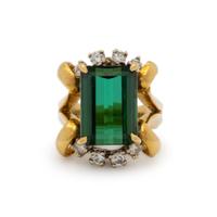 GREEN TOURMALINE AND DIAMOND RING