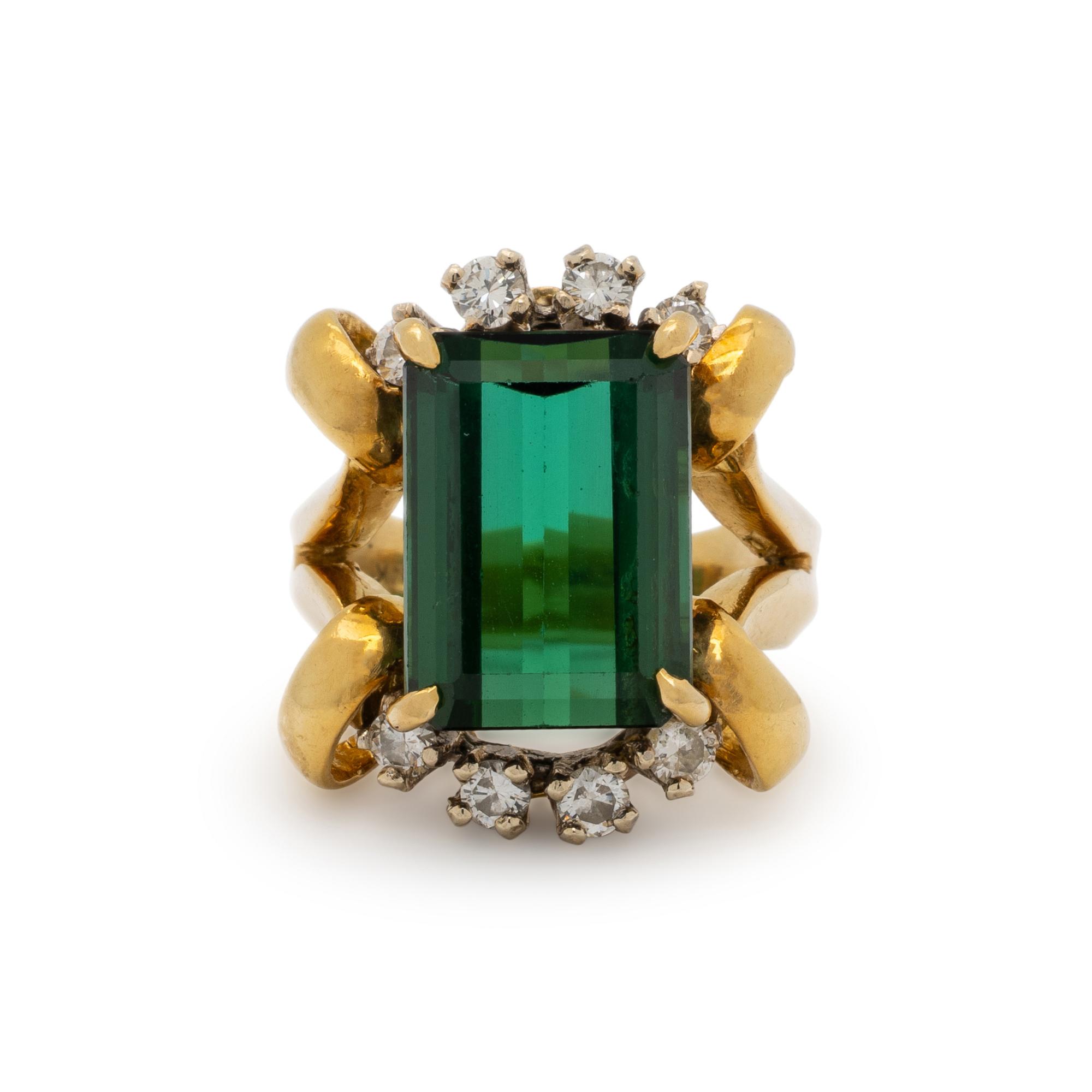GREEN TOURMALINE AND DIAMOND RING