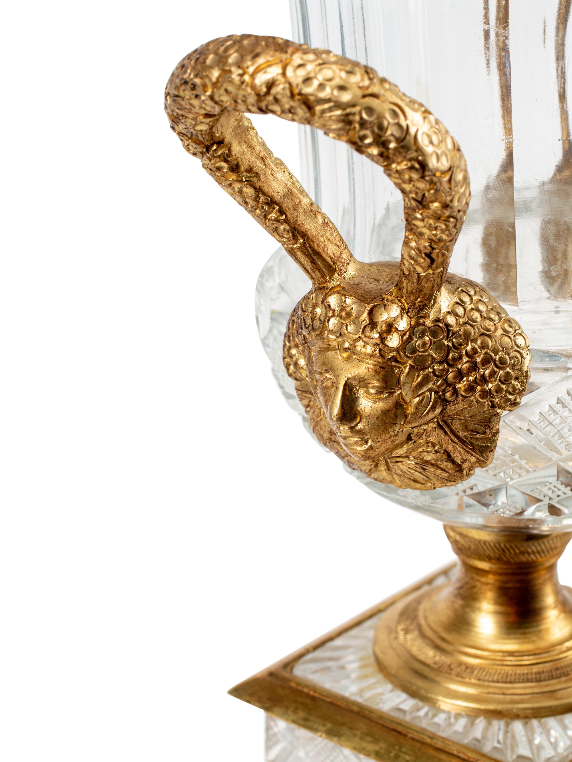 A Pair of Empire Style Cut Glass, Gilt Bronze and Marble Campagna Vases