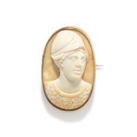 A White Agate Cameo Brooch with the Goddess Athena