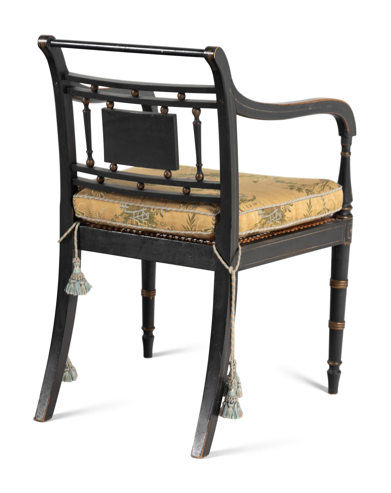 A Pair of Regency Style Open Armchairs