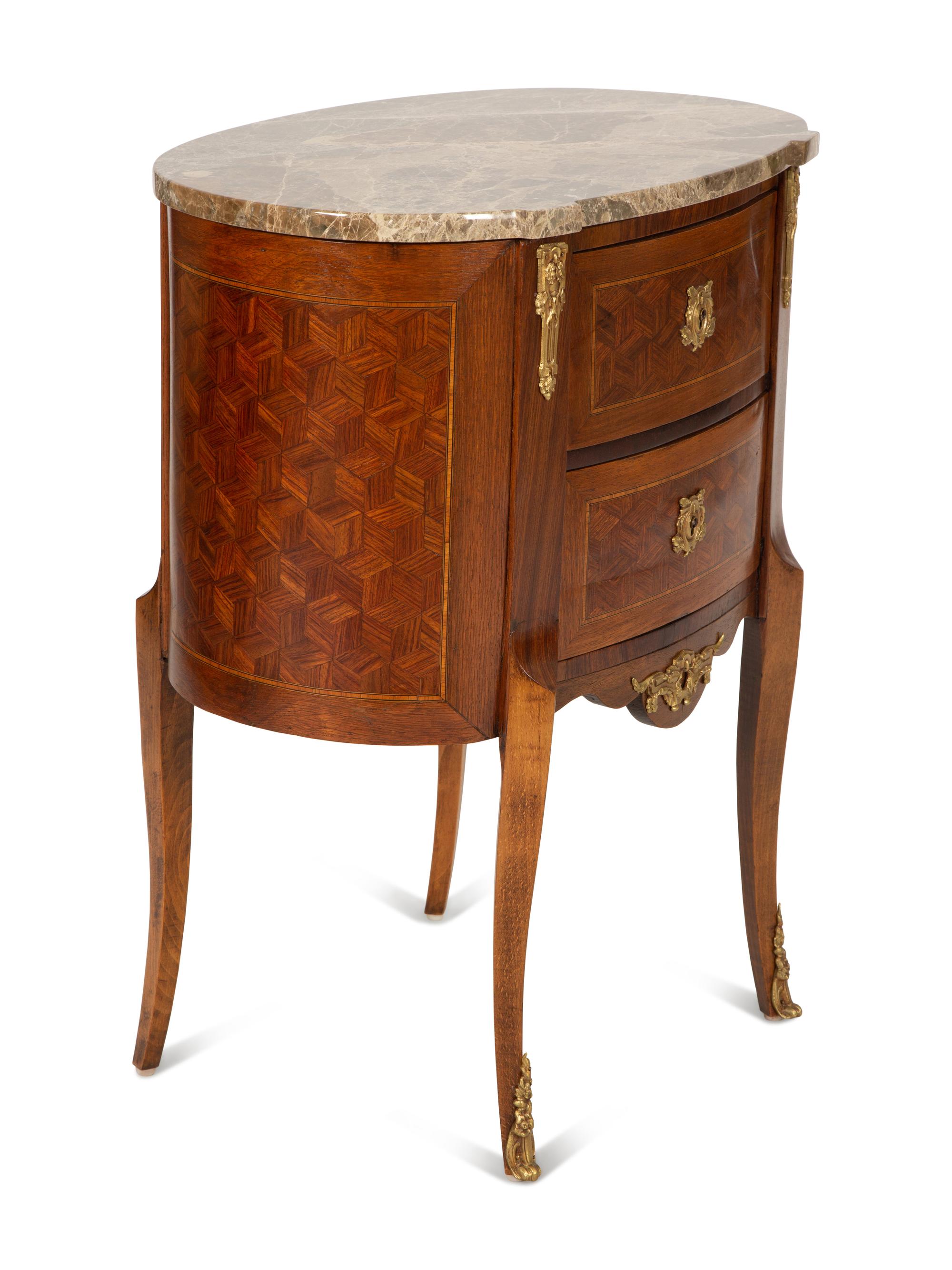 A Louis XVI Style Brass Mounted Parquetry Chiffonier