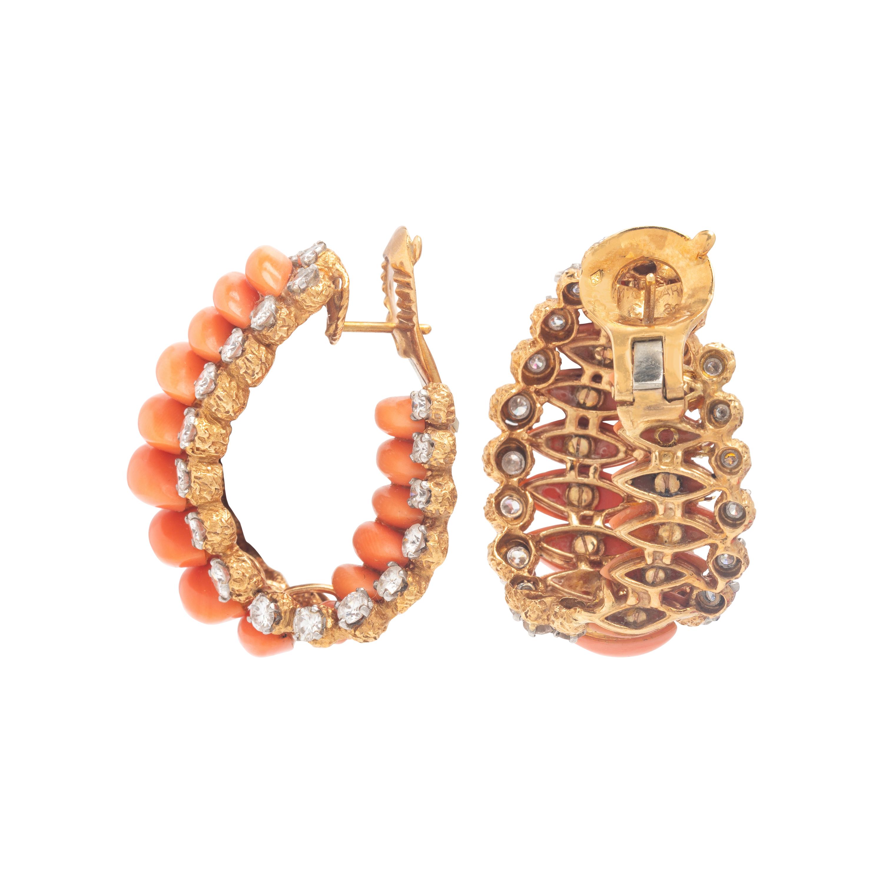 M. Gérard, Coral, Diamond, and Yellow Gold Demi Parure