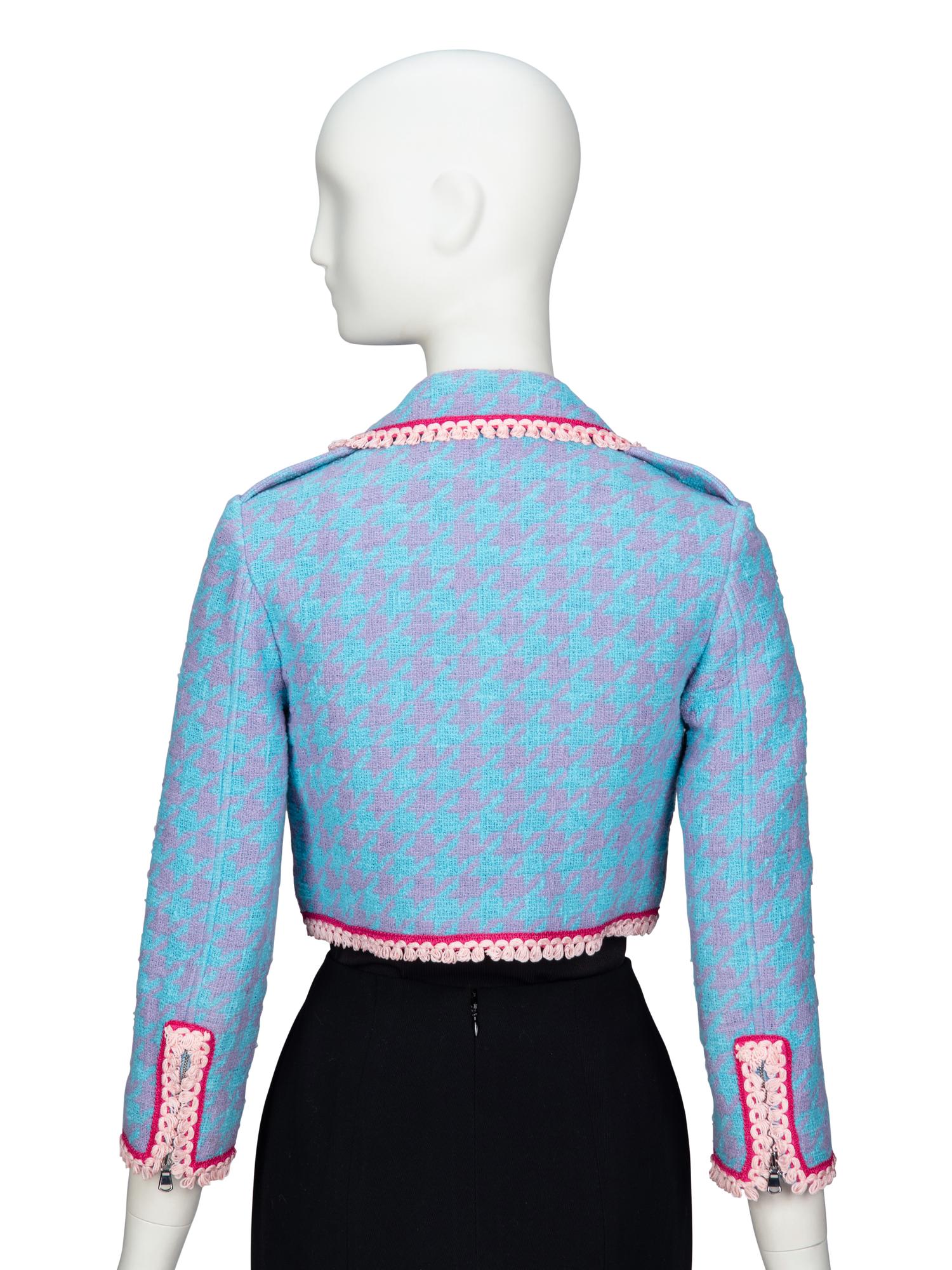 MOSCHINO, BOUCLÉ TWEED CROP MOTO JACKET