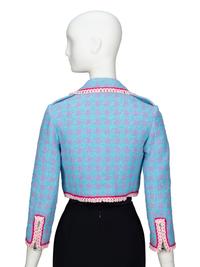 MOSCHINO, BOUCLÉ TWEED CROP MOTO JACKET