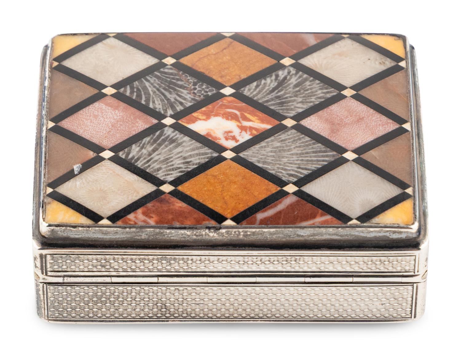 A Victorian Silver and Specimen-Marble Inset Presentation Snuff Box