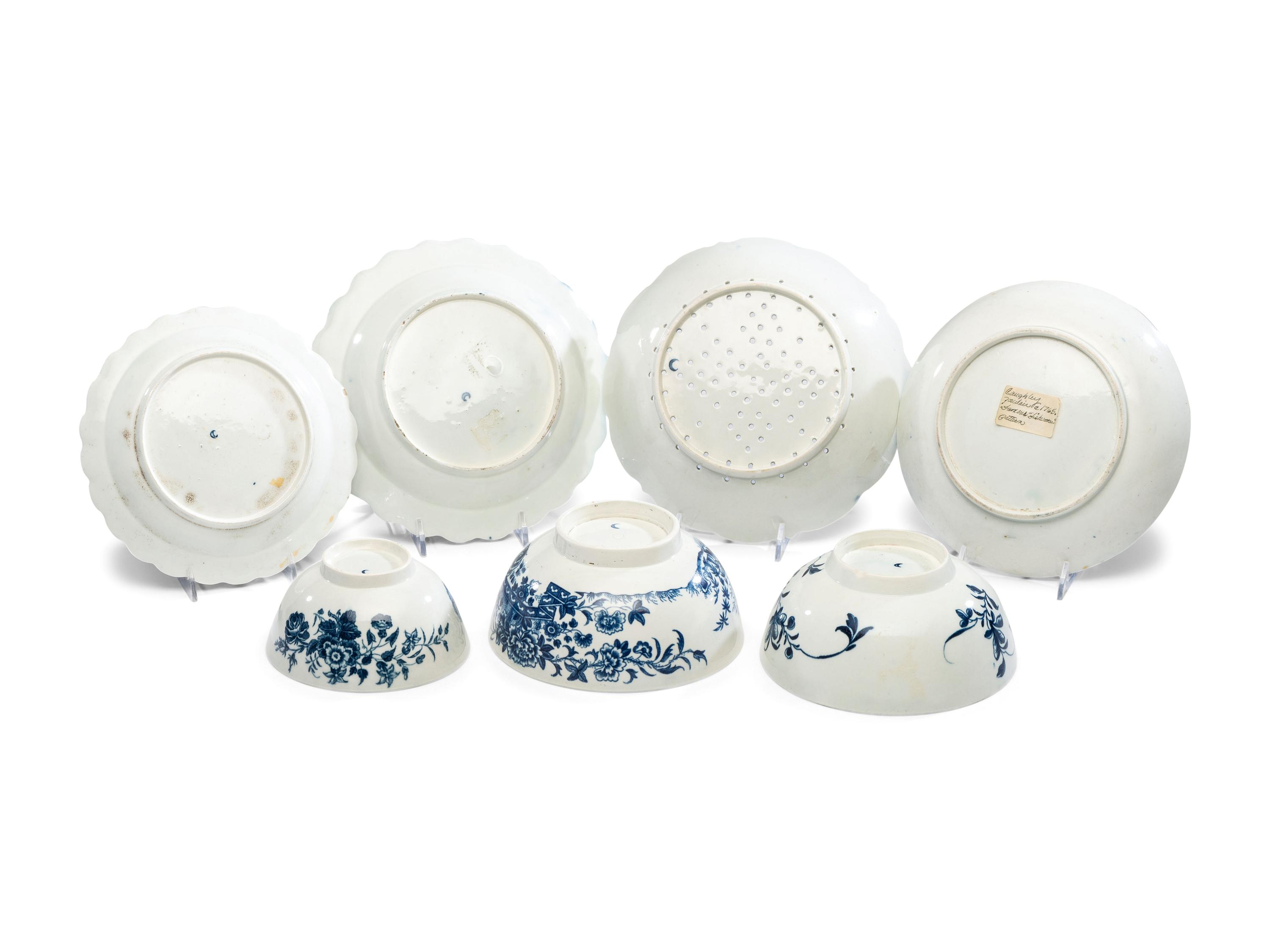 An Assembled Collection of Dr. Wall Period Worcester Cobalt Decorated Porcelain Table Articles