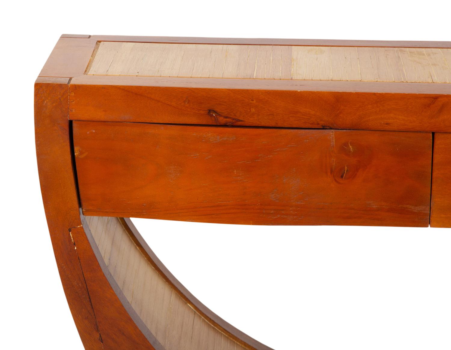 An Art Deco Bamboo Inset Walnut Console Table
