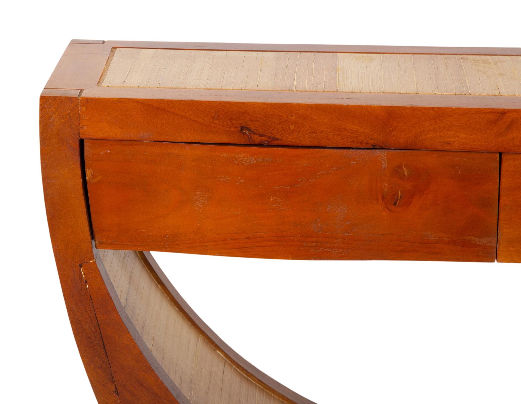 An Art Deco Bamboo Inset Walnut Console Table