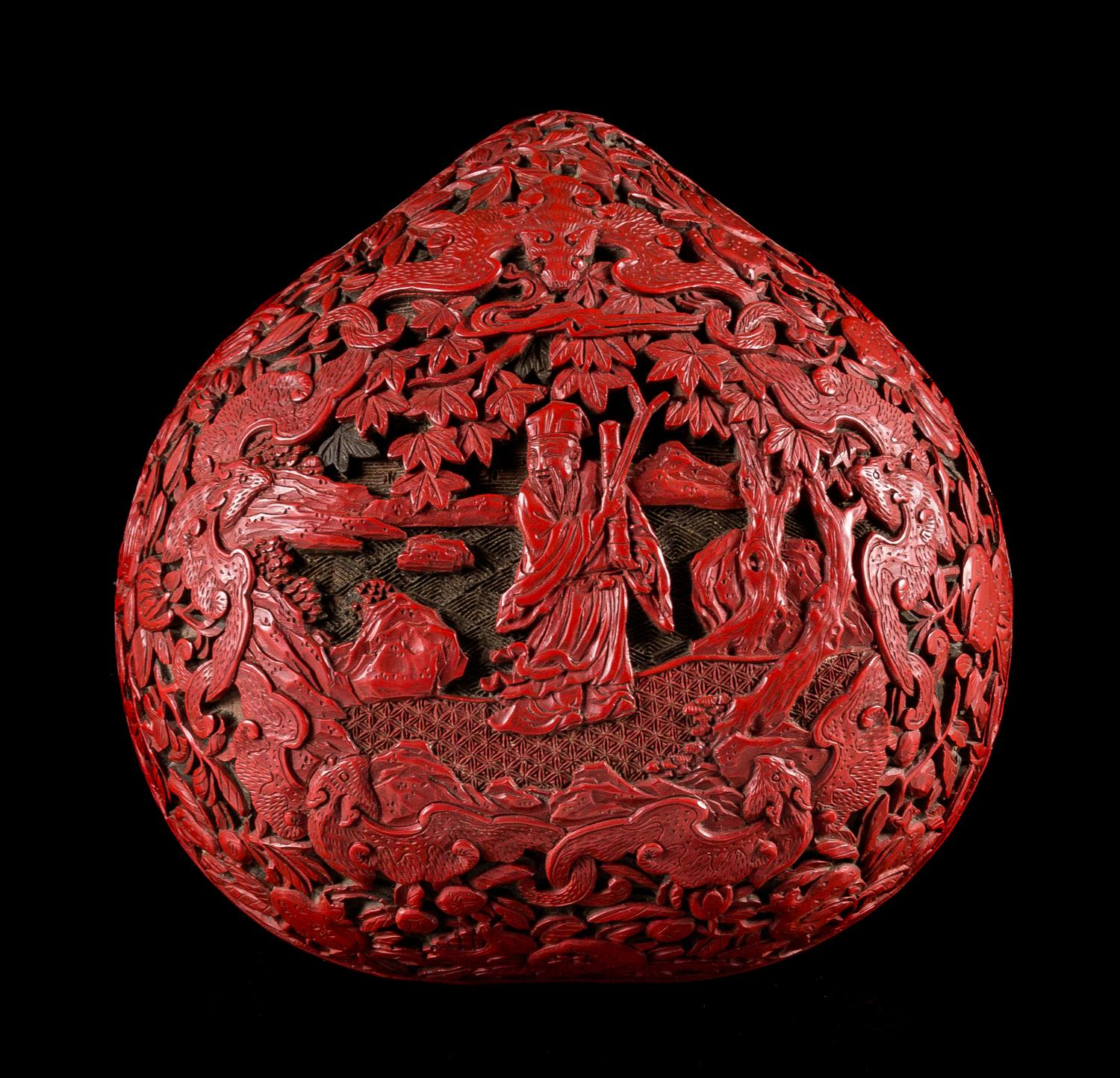A Cinnabar Lacquered Peach-Form Covered Box Width 6 inches. — QIANLONG PERIOD (1736-1795)