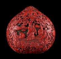 A Cinnabar Lacquered Peach-Form Covered Box Width 6 inches. — QIANLONG PERIOD (1736-1795)