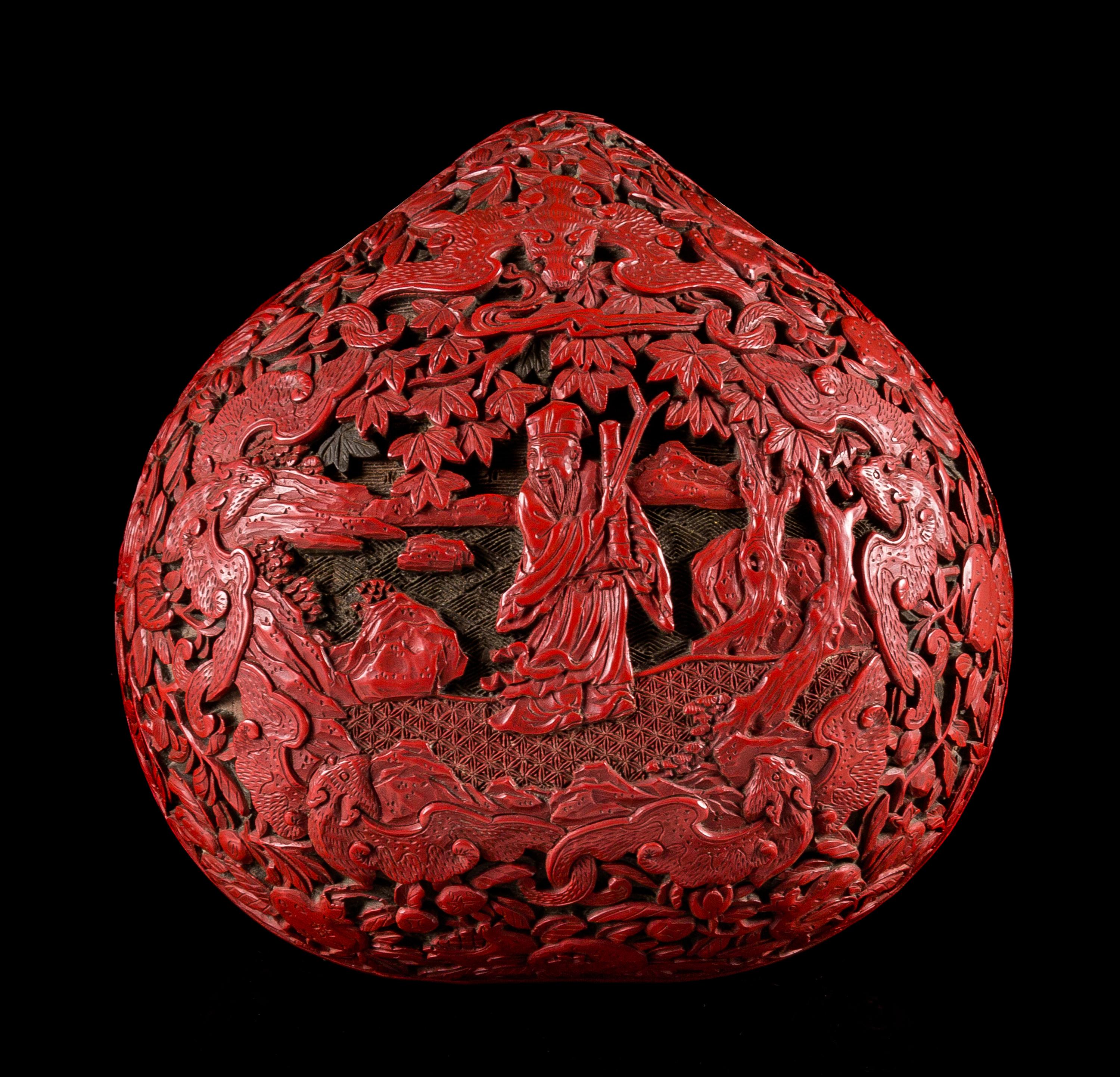 A Cinnabar Lacquered Peach-Form Covered Box Width 6 inches. — QIANLONG PERIOD (1736-1795)