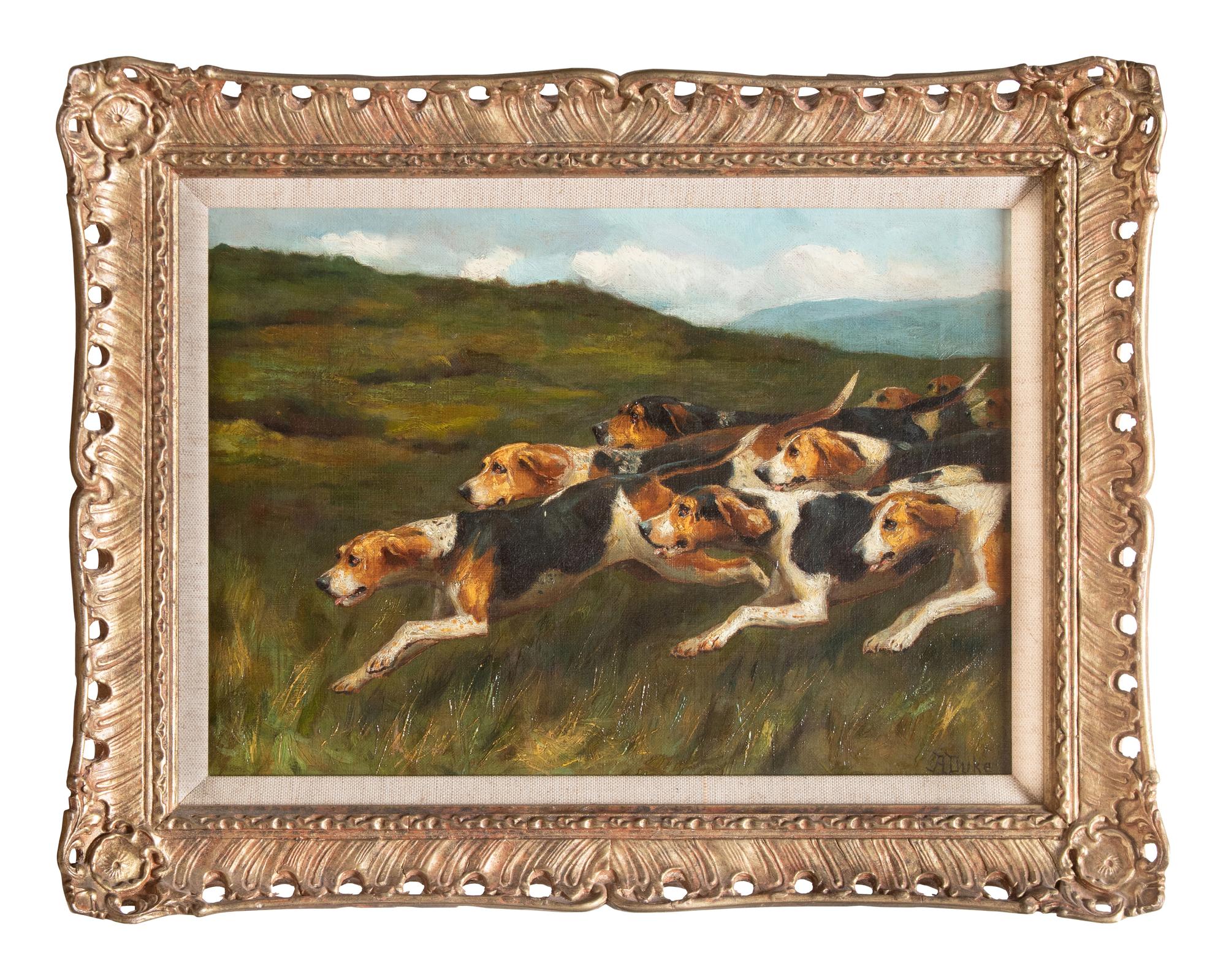Alfred Duke (British, 1863-1905) Beagles on Scent oil on canvas