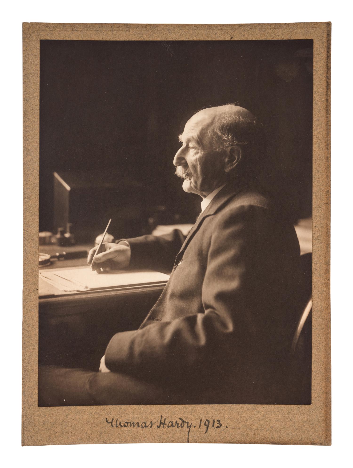 [HARDY, Thomas (1840-1928)]. EDIS, Olive, photographer. Portrait photograph of Thomas Hardy signed ("Thomas Hardy"). Norfolk & Farnham, Surrey: Studios at Sheringham & Cromer, 1913.