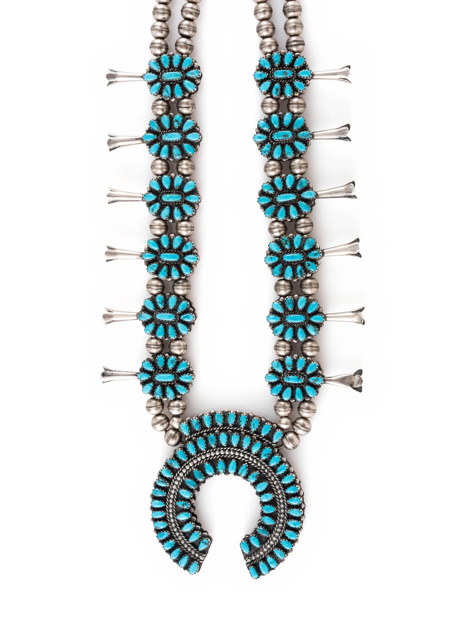 Navajo or Zuni Reversible Cluster Squash Blossom Necklace