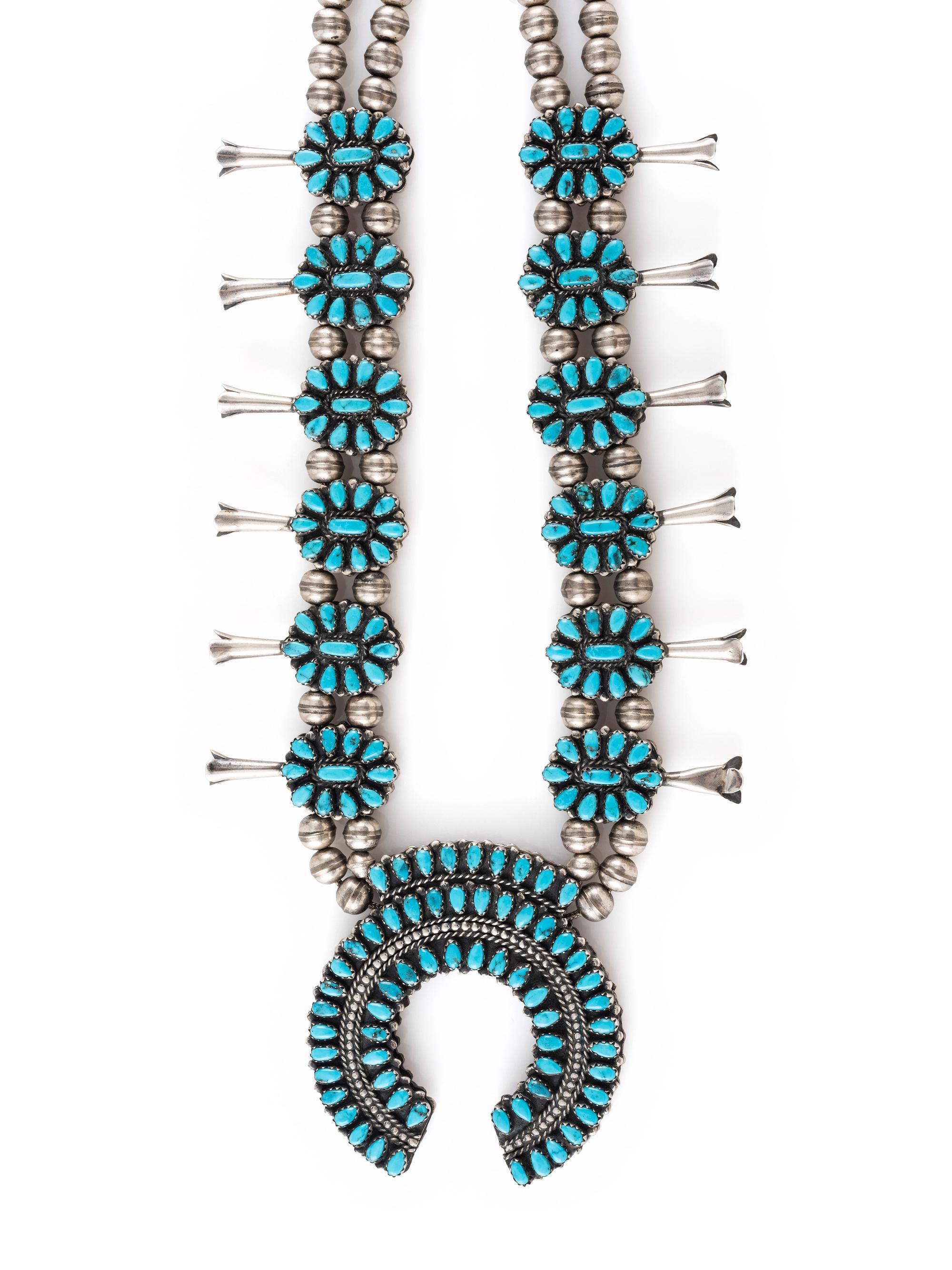 Navajo or Zuni Reversible Cluster Squash Blossom Necklace