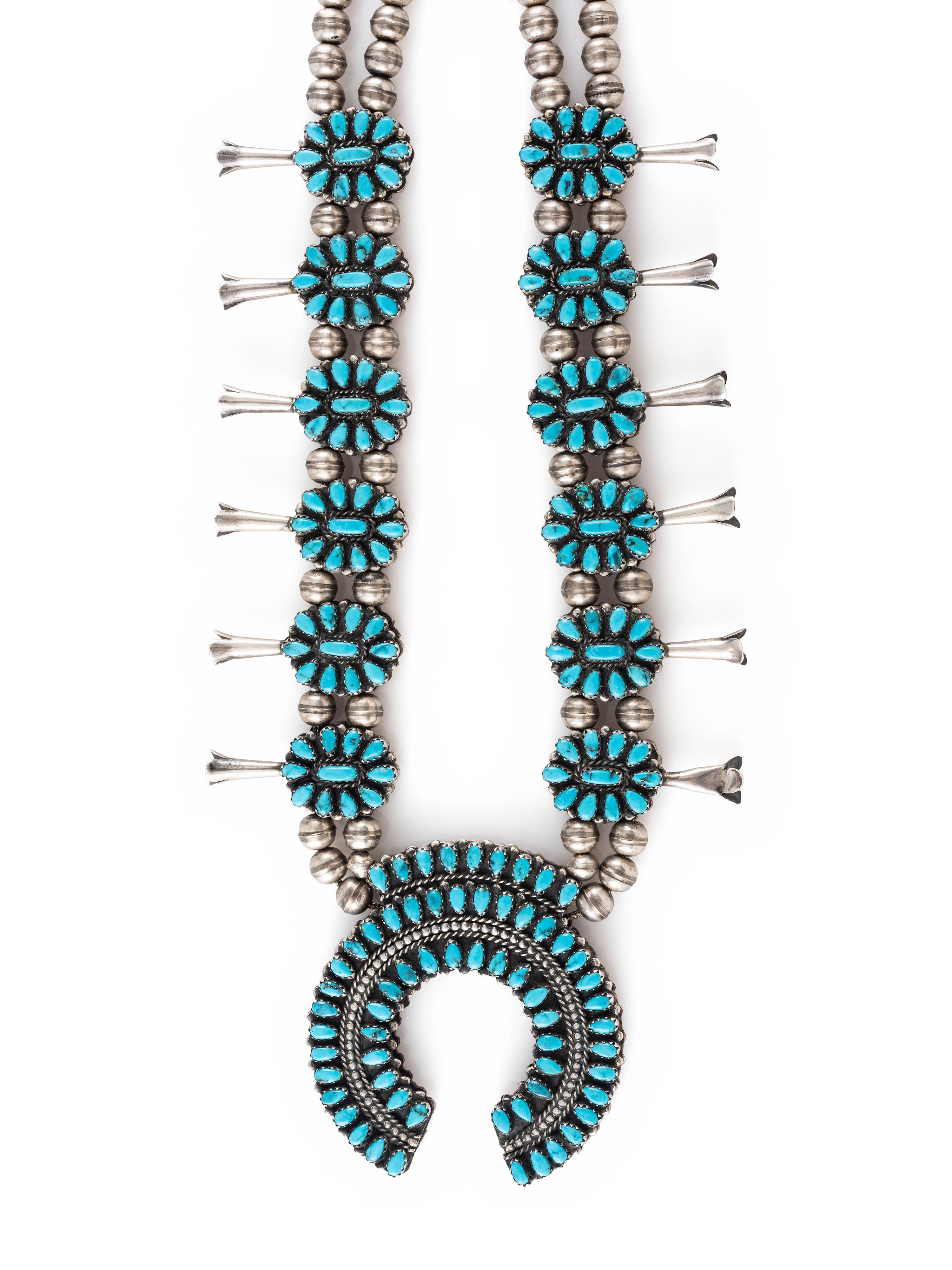 Navajo or Zuni Reversible Cluster Squash Blossom Necklace