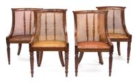 A Set of Eleven Regency Style Carved Mahogany and Caned Dining Chairs Height 34 inches. — 19TH/20TH CENTURY