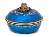 An English Silver, Enamel and Amethyst Circular Snuff Box — (Marker Unknown, 20th Century)