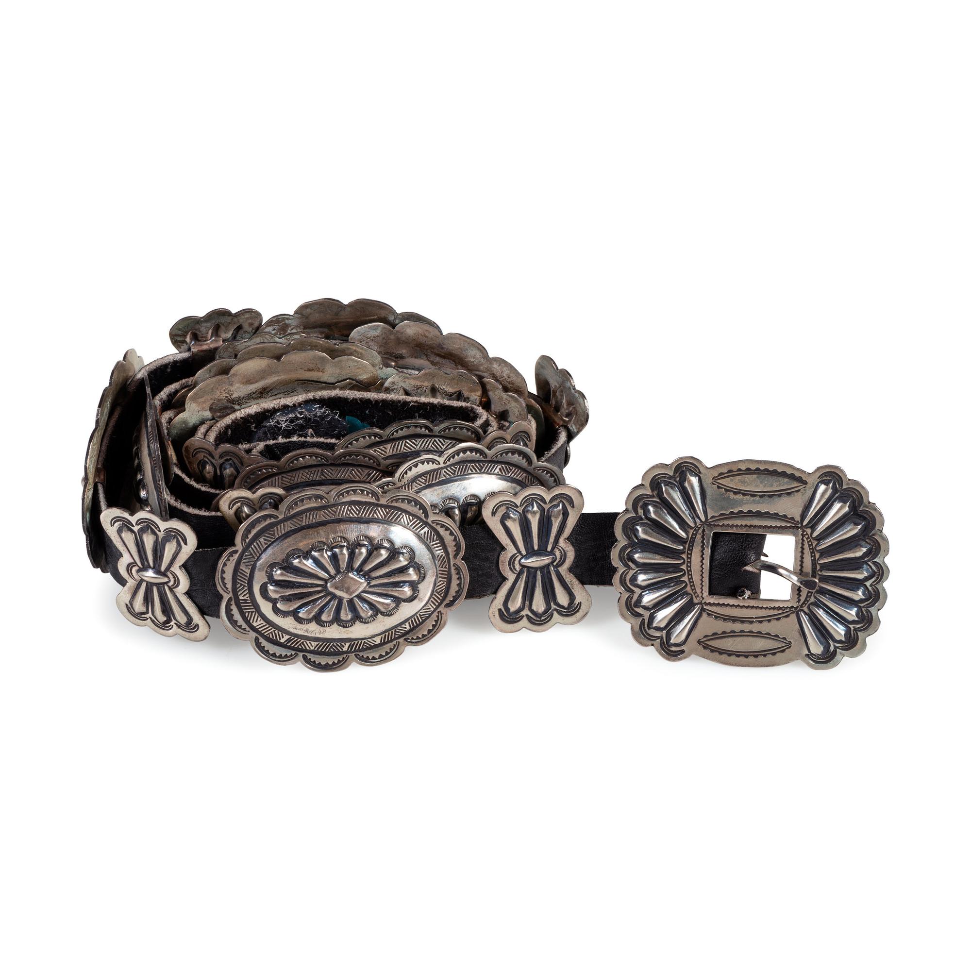 Navajo Stamped Silver Concha Belt
