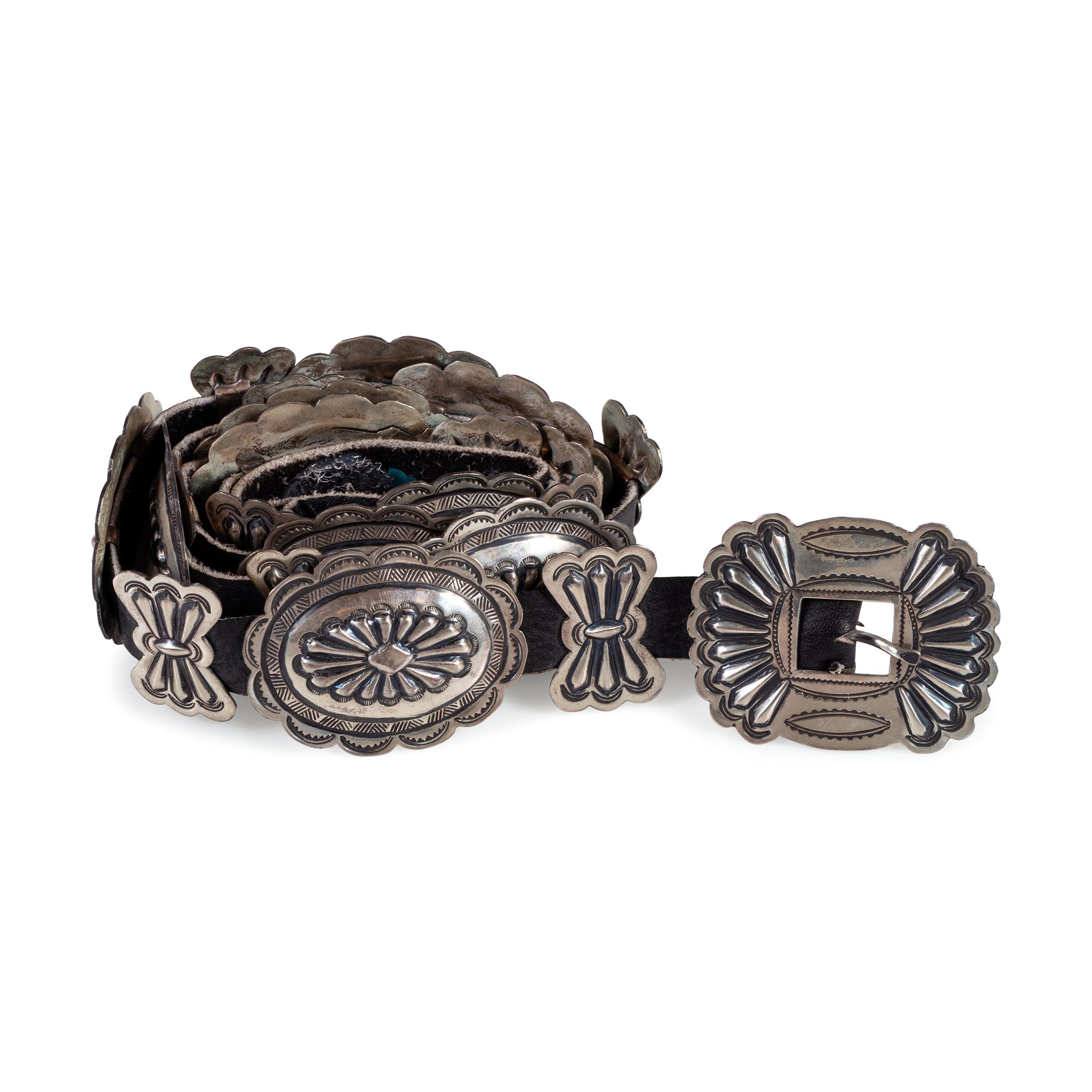 Navajo Stamped Silver Concha Belt