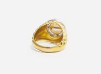 An 18K Yellow Gold, Pearl, and Diamond Ring
