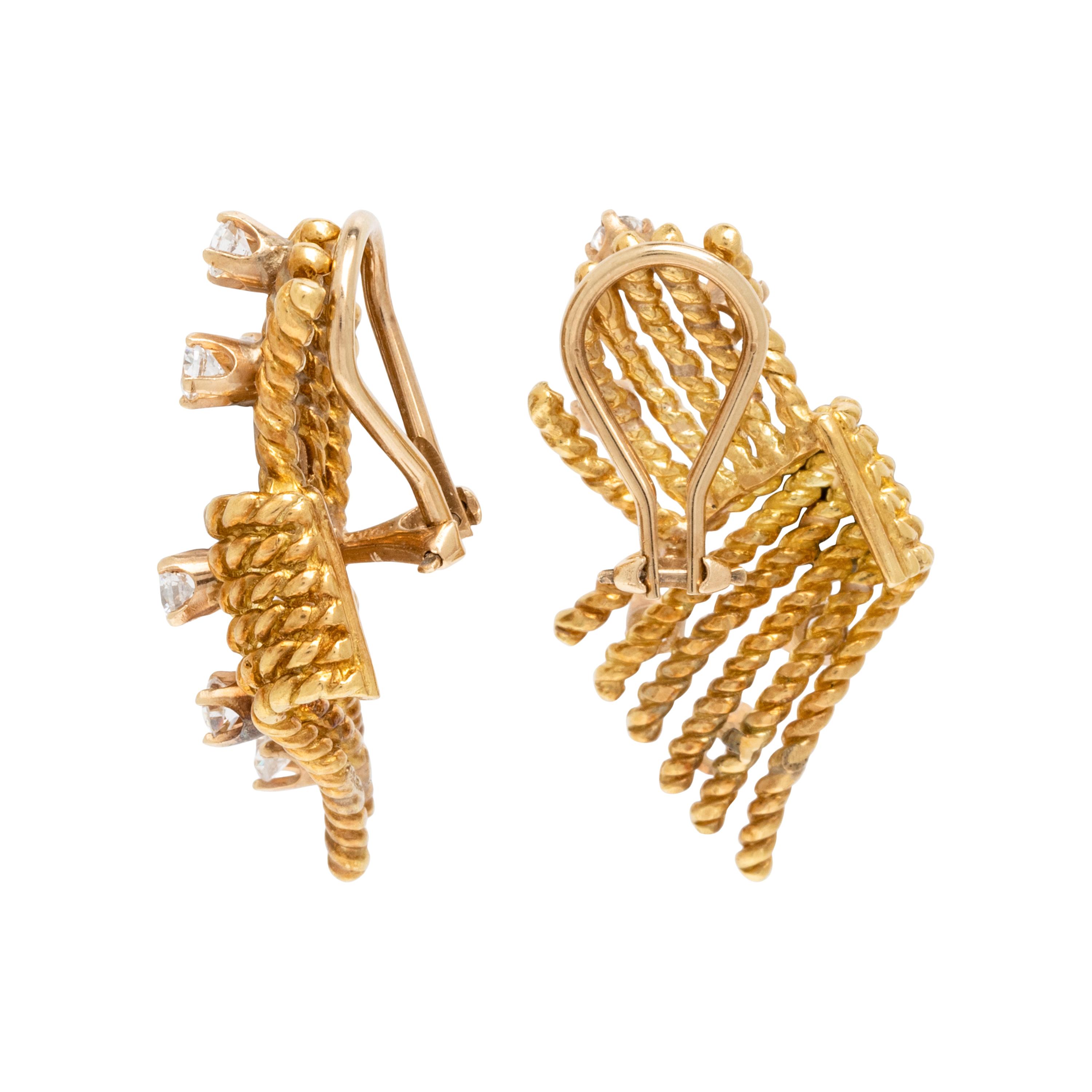 Yellow Gold and Diamond Fan Earrings