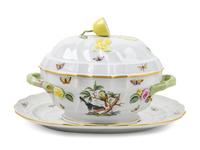 A Herend Porcelain Rothschild Bird Soup Tureen and Underplate