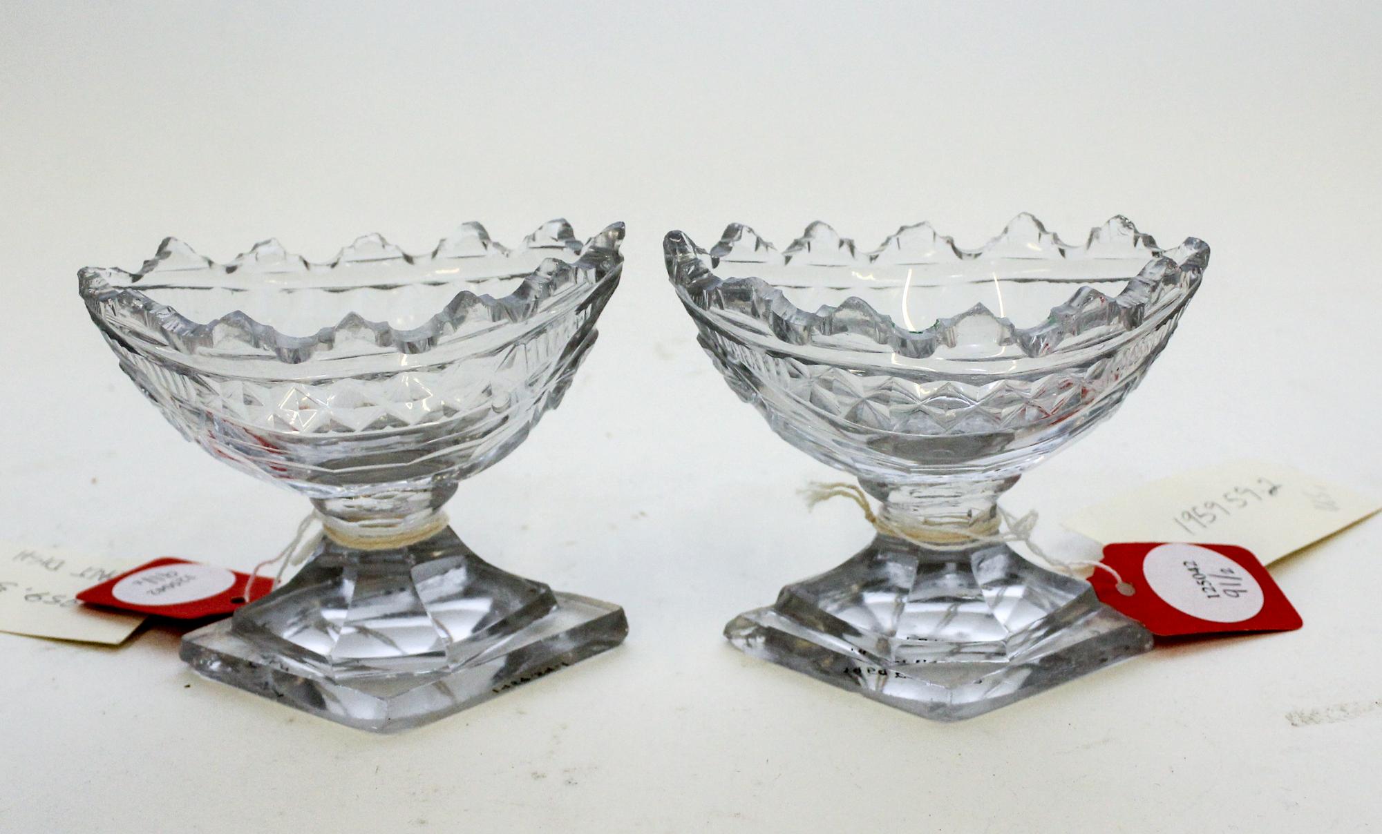 A Pair of Irish Cut Glass Salt Dishes Height 3 1/4 x width 4 inches. — 19TH CENTURY