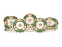 A Coalport Green-Ground Floral Porcelain Dessert Service