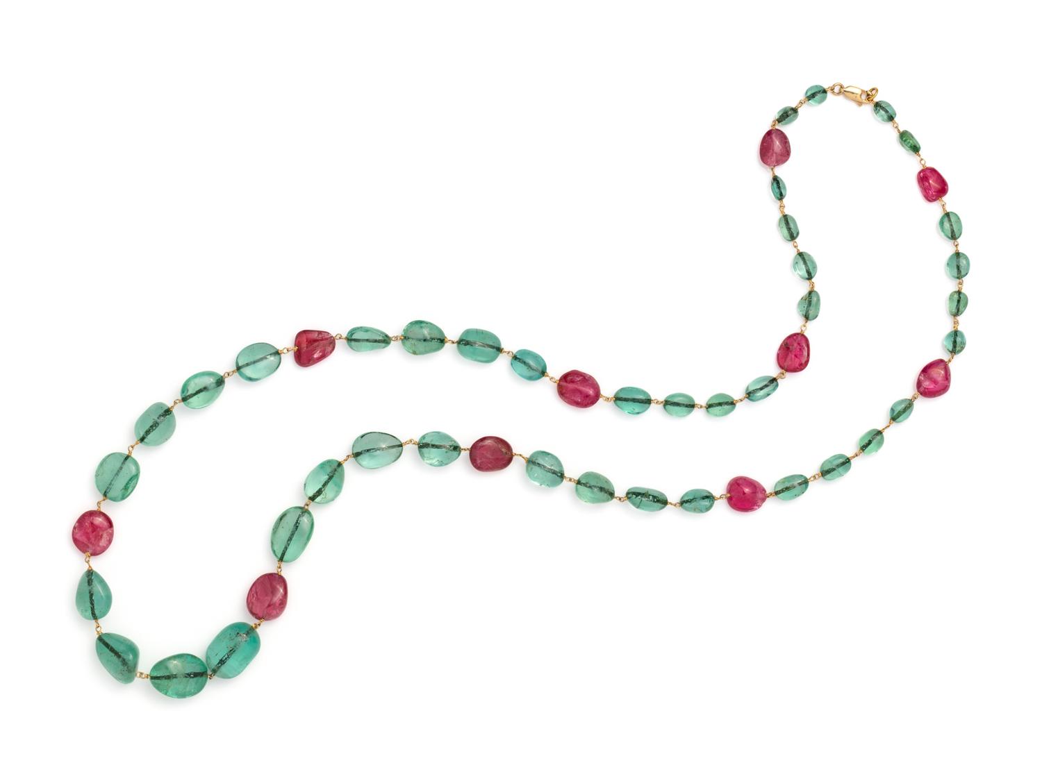 EMERALD AND SPINEL BEAD NECKLACE