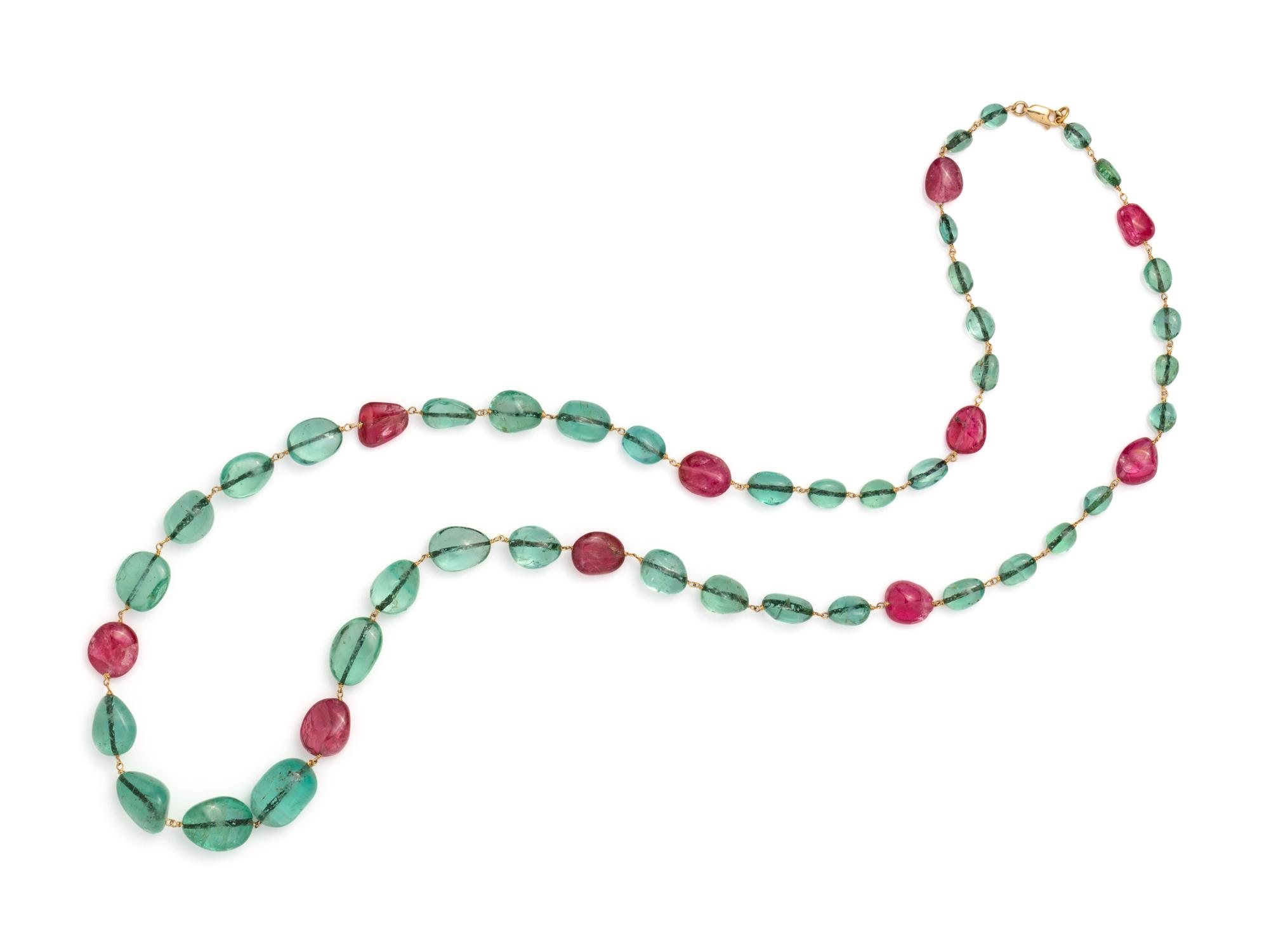EMERALD AND SPINEL BEAD NECKLACE