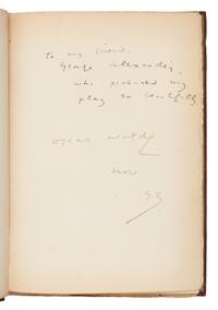 WILDE, Oscar (1854-1900). Lady Windermere's Fan. London: Elkin Mathews and John Lane, 1893. FIRST EDITION, PRESENTATION COPY.
