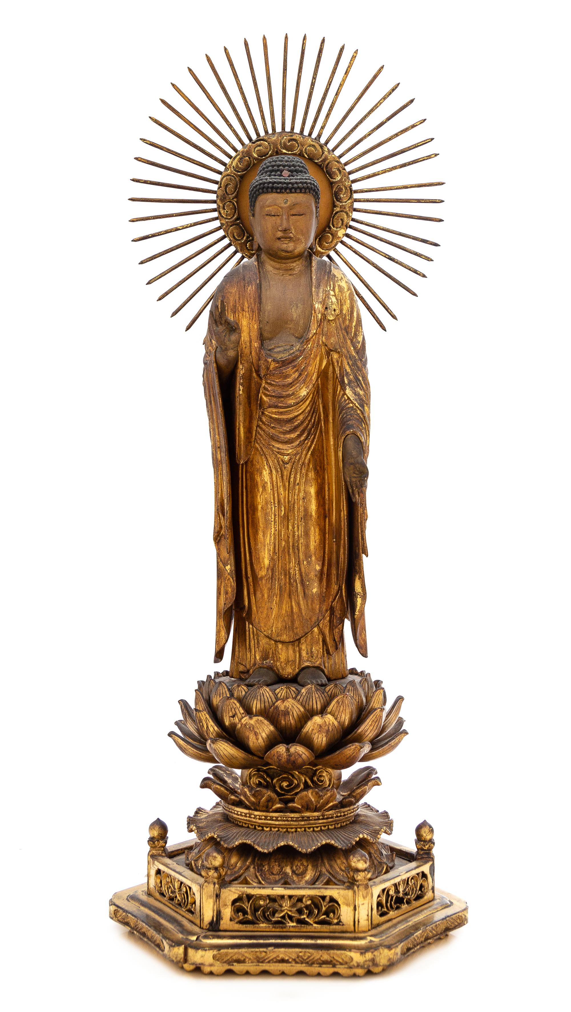 A Japanese Gilt Lacquered Wood Figure of Buddha Height 19 inches. — 18TH/19TH CENTURY
