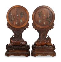 A Pair of Impressive Chinese Hardstone Inlaid Hardwood Floor Screens