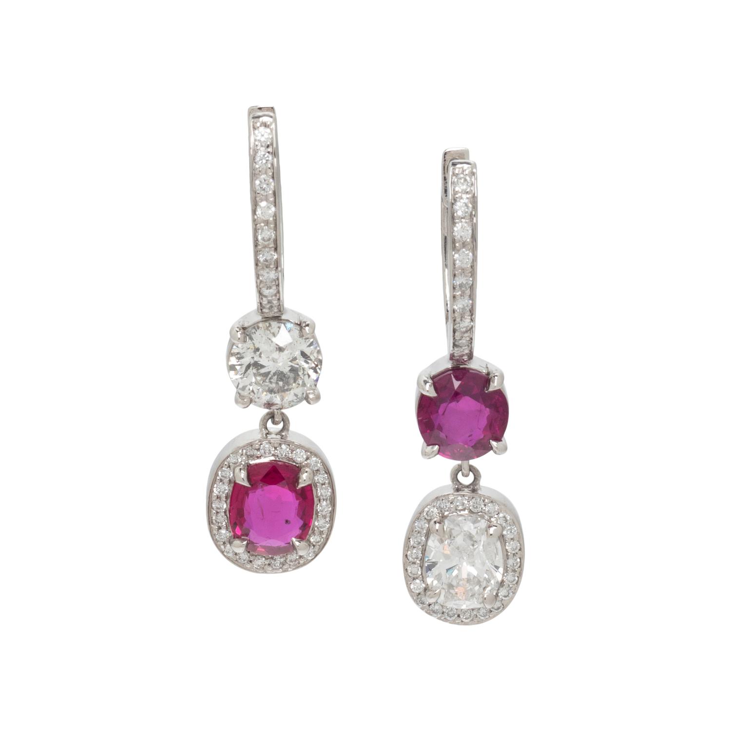 PLATINUM, RUBY, AND DIAMOND EARRINGS