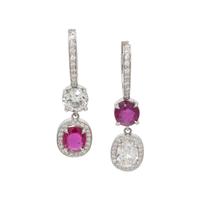 PLATINUM, RUBY, AND DIAMOND EARRINGS