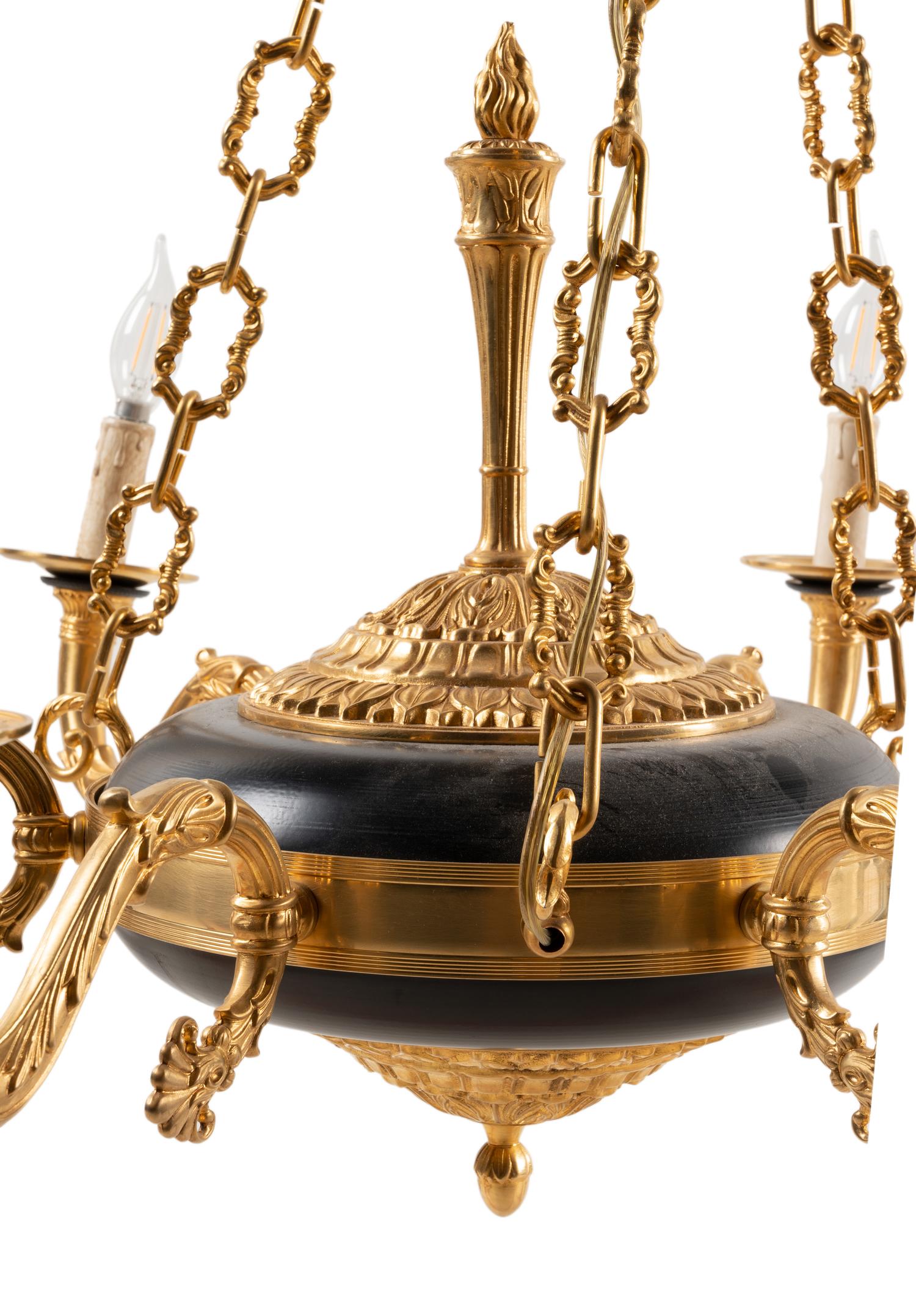 An Empire Style Gilt Bronze Six-Light Chandelier