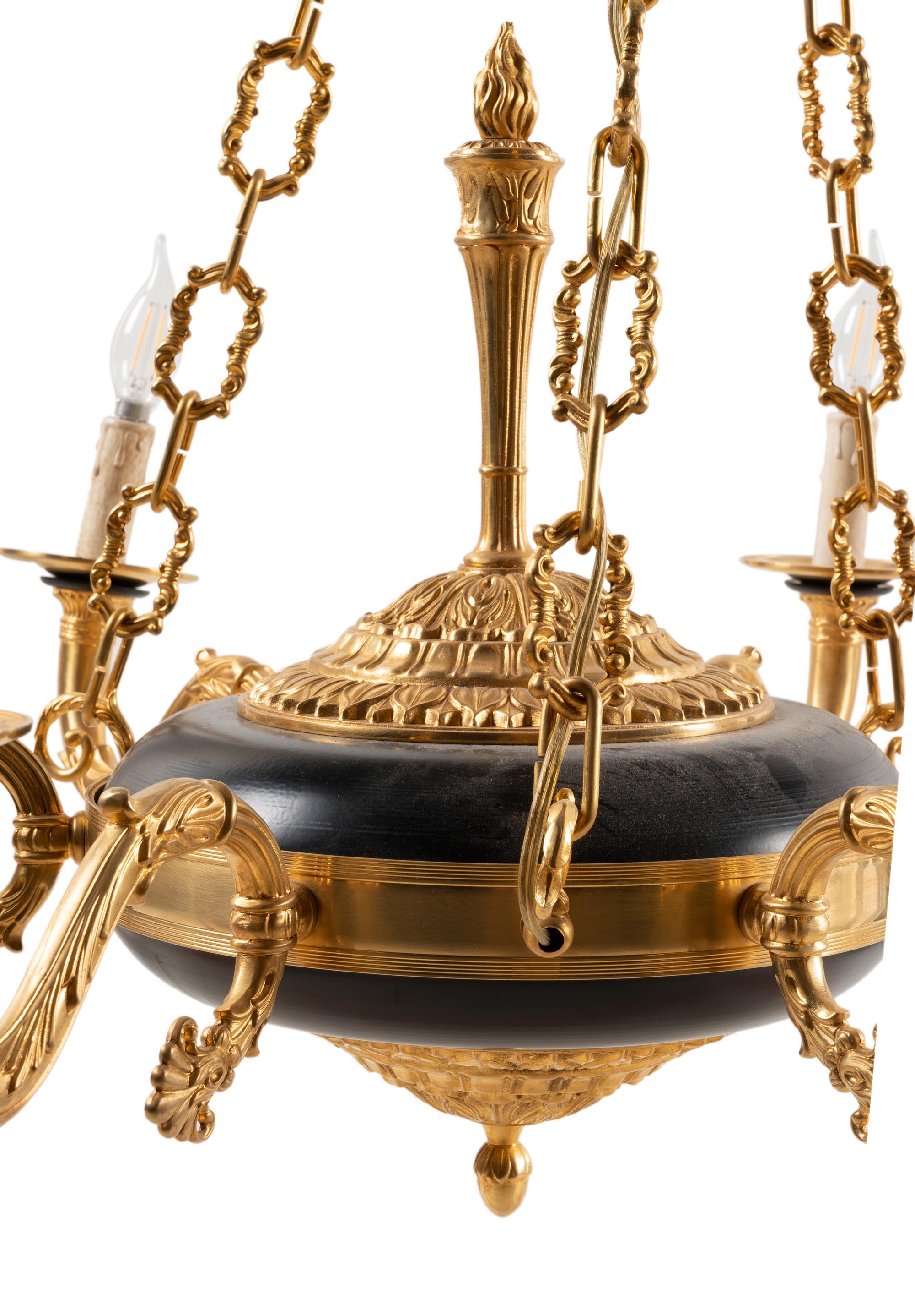 An Empire Style Gilt Bronze Six-Light Chandelier