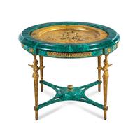 An Empire Style Gilt Bronze Mounted and Malachite Veneered Low Center Table