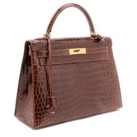 An Hermes Brown Niloticus Crocodile Sellier 32cm Kelly Handbag, 12.5" x 5" x 9.5"; Handle drop: 3.25".