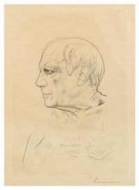 Paul P. Lemagny, (French, 1905–1977), Portrait de Picasso with temoignage, 1956